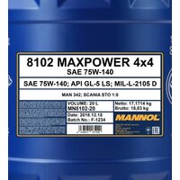 Mannol Maxpower 4x4 75W-140 20л Image #2